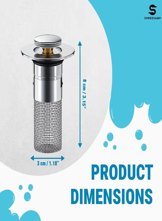SHREESAMP Bathroom Sink Drain Strainer, Pop-Up Sink Drain Filter with Removable Stainless Steel Basket, Hair Catcher & Universal Kitchen Basin Sink Stopper with Silicone Ring (9 x 6 x 6 CM) - Image 3